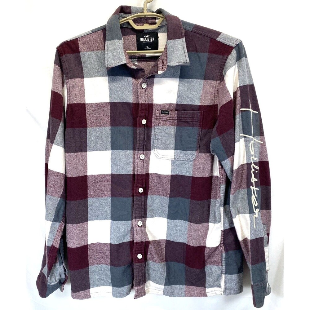 Hollister Men's XL Flannel Shirt Embroidered Hollister Plaid Heavy Western***